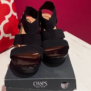 Chaps “Raina” Women's Black Wedge Sandals